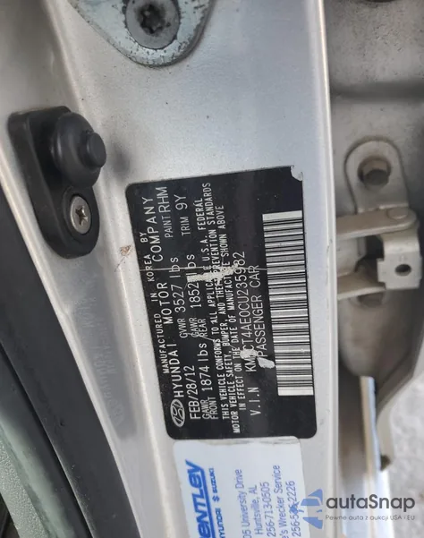 2012 Hyundai Accent Gls z USA, uszkodzony, nr VIN KMHCT4AE0CU235982